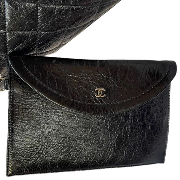 Chanel Accordion Large Quilted Crackled Handbag Blue - Picture 12 of 16